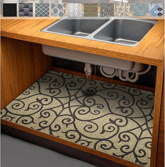 AiBOB Waterproof Under The Sink Mat, Absorbent Quick Dry Sink Liners Protect Cabinets, Durable Shelf Liners, Slip Resistant and Non-Adhesive, 24X36, Black/Brown