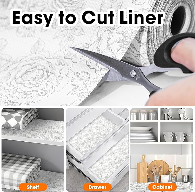 Gopas Drawer and Shelf Liners for Kitchen Cabinets Non-Adhesive Cabinet Liners Strong Grip Non Slip Waterproof Contact Paper for Cabinets and Drawers Shelves Cupboard,Flower,12IN X 20FT