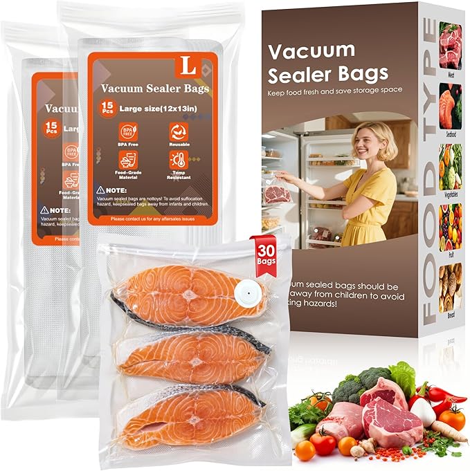 Natupo Vacuum Sealer Bags,Reusable Vacuum Sealer Bags,Can Withstand More Than 100 Washes,Large Size (30 Bags)