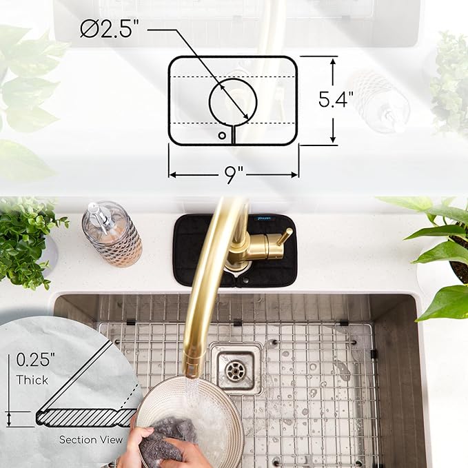 The Original Machine Washable Kitchen Sink Mat by Ternal, Absorbent Microfiber Fabric with Anti-Slip Silicone Backing, Splash Guard and Drip Catcher Around Faucet Handles. [2 Pack] (Black, Mini 9in)