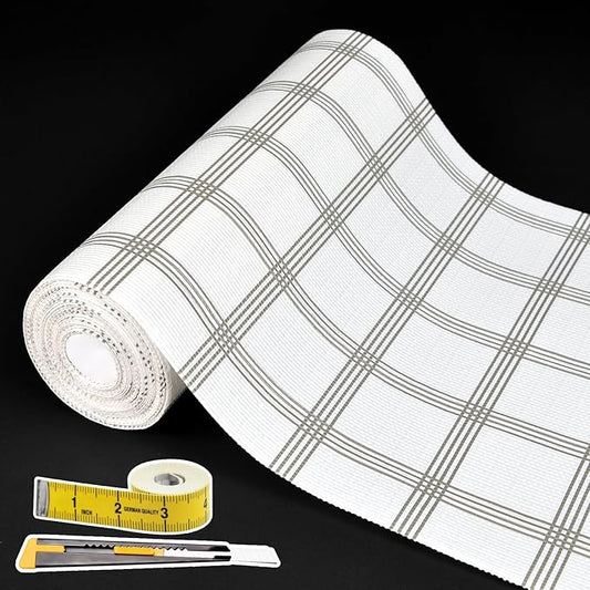 Shelf Liners for Kitchen Cabinets 12in x 10FT, Non Adhesive Drawer Liner White Square Thickened Shelf Liner Non-Slip Easy to Clean for Tool Box Refrigerator with Knife and Tape Measure