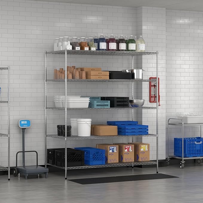 Commercial NSF Listed Chrome Stationary Wire Shelving Kit 36" x 72" x 86", with 5 Shelves Perfect for Warehouse, Walk-in Refrigerator, Freezer, Grocery Store, Restaurant, Dishroom