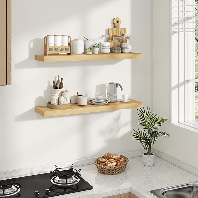 Dreamland 36 Inches Floating Shelves for Wall, 8" Deep Long Floating Shelves Set of 2, Large Display & Storage Shelf, Wall Shelf for Bathroom Bedroom Living Room Kitchen Office, Oak