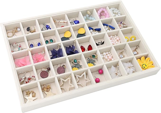 Stratalife Earring Organizer Stackable Jewelry Tray Drawer Organizer Removable Display Tray Organizer for Jewelry Necklace Earring Drawer Insert (40 Grid)