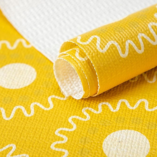 18X96 Inch Shelf Liner for Kitchen Cabinets, PVC Drawer Liner for Dresser Non-Slip Bathroom, Non-Adhesive Cabinet Liner Washable (Yellow Circle)(3 Roll)