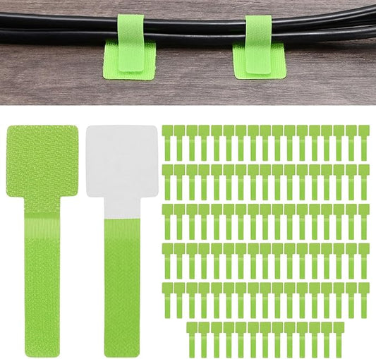 M METERXITY 100-Pack Hook and Loop Cable Ties, 3.5 x 1.1 Inch Enhanced Self-Adhesive Cord Organizer for Desk/Home/Wall/Office Essentials, Cable Management Under Desk [Green]