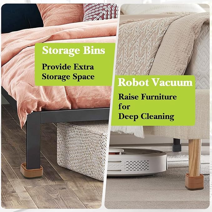 32 Pack Furniture Risers 1, 2 or 3 Inch, Adjustable Bed Risers Heavy Duty For Table Desk Couch Chair Sofa Cabinet Bed Legs Dorm, Square Stackable Bed Raisers Blocks Lift Height 1", 2" or 3", Brown