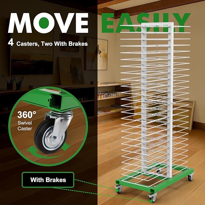 vanerepok Paint Drying Rack 50 Shelves for Cabinet Doors, Space-Saving Vertical Design for Art Studios & Classrooms, Heavy-Duty Storage Stand with Locking Casters, 25lbs Capacity per Shelf