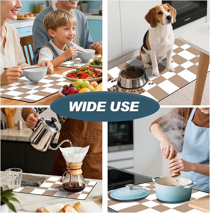 Dish Drying Mat & Coffee Mat for Kitchen Counter, Absorbent Microfiber Waterproof Mat with Non-Slip Backing, Multi-Size Multi-Color Options, Sink and Coffee Bar Accessories