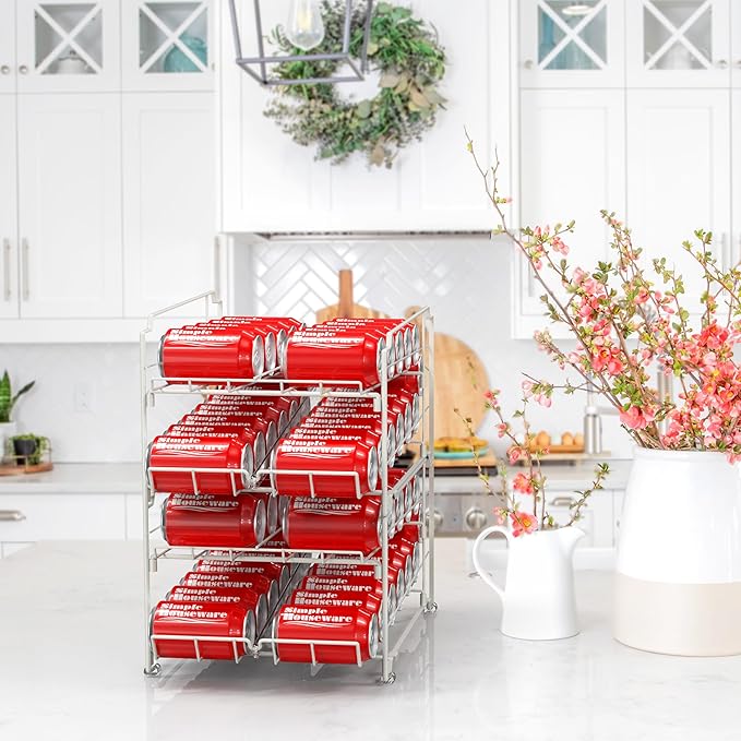 Simple Houseware Dual Row Front Loading Stackable Can Dispenser, White