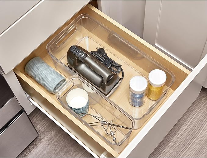 iDesign BPA-Free Plastic Crisp Large Pantry and Fridge Organizer with Easy to Grip Integrated Handles for Kitchen, Fridge, Freezer, Pantry and Cabinet Organization, 16" x 8" x 5", Clear