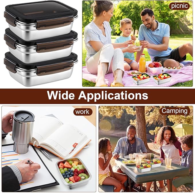 Acellegic 12 Pcs 304 Stainless Steel Food Storage Containers with Lid, Airtight Metal Food Containers Reusable Stackable Bento Meal Lunch Box Freezer/Dishwasher Safe for Kitchen Travel(19oz/ 550 ml)