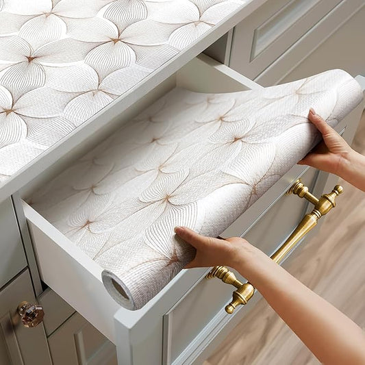 Quttisay Shelf Liner for Kitchen Cabinets,Non Adhesive Cabinet Liner,Non-Slip Drawer Liner,Waterproof Shelf Liner Easy to Clean Strong Grip Liner for Cabinets,Drawers,Cupboard，(Flower 12 inx10 FT)
