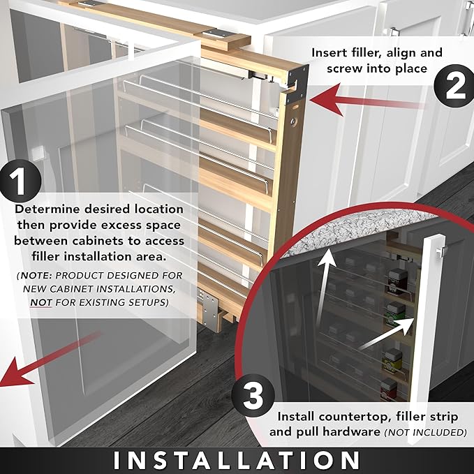 Rev-A-Shelf Kitchen Cabinet Pullout Wall Filler Wooden Organizer Slide Out Pantry Storage w/Soft-Close in Multiple Sizes, 3 x 42 in, 432-WFBBSC42-3C