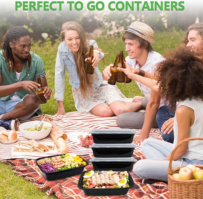 EASYTRIP 60 Pack Meal Prep Containers, 38 oz Food Storage with Lids, Stackable Reusable Bento Boxes, BPA-free, Microwave Dishwasher Freezer Safe