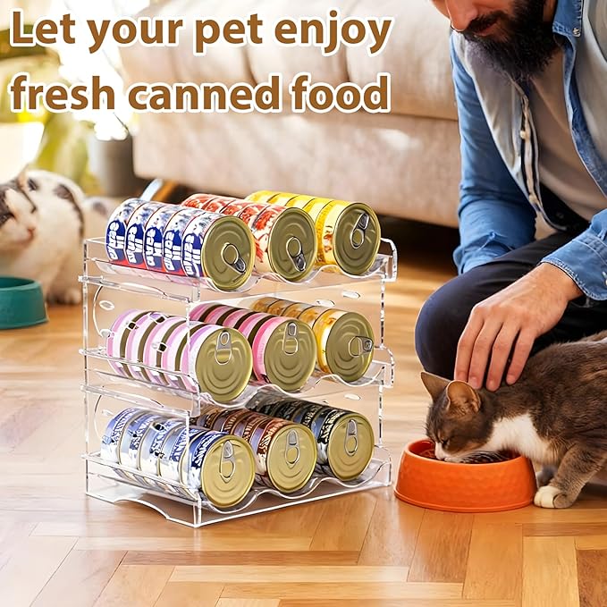 Cat Food Can Organizer, 3-Tier Cat Food Organizer, Transparent Can Organizer for Pantry, Canned Food Organizer Holds 45 (3oz) Cans, Pantry can Organizer