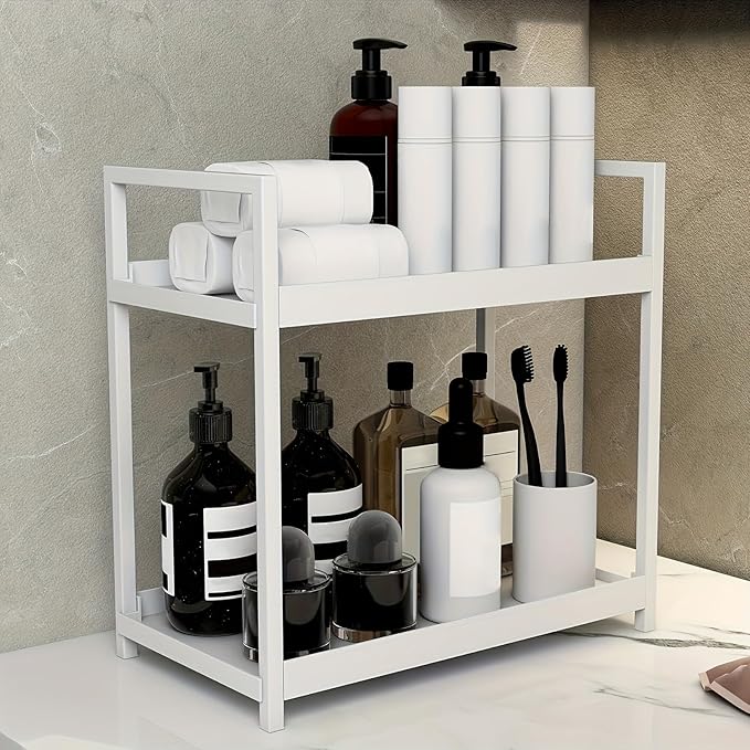 Bathroom Counter Organizer, Bathroom Organizers and Storage Countertop, 2 Tier White Counter Shelf for Vanity Tables, Dresser, Makeup