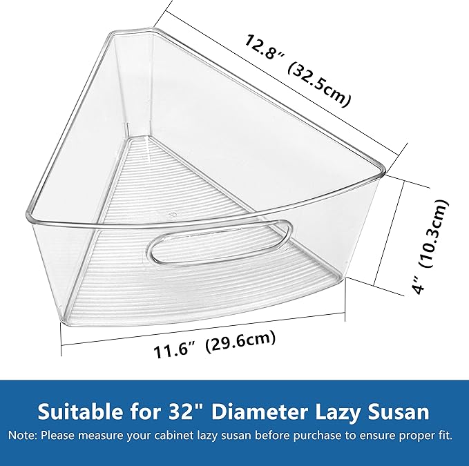 Lazy Susan Organizer Bins for 32"-33" Diameter Corner Cabinet Lazy Susan, 6 Pack, Clear Plastic Cabinet and Pantry Storage Bin, 1/8 Wedge-Food Safe, BPA Free