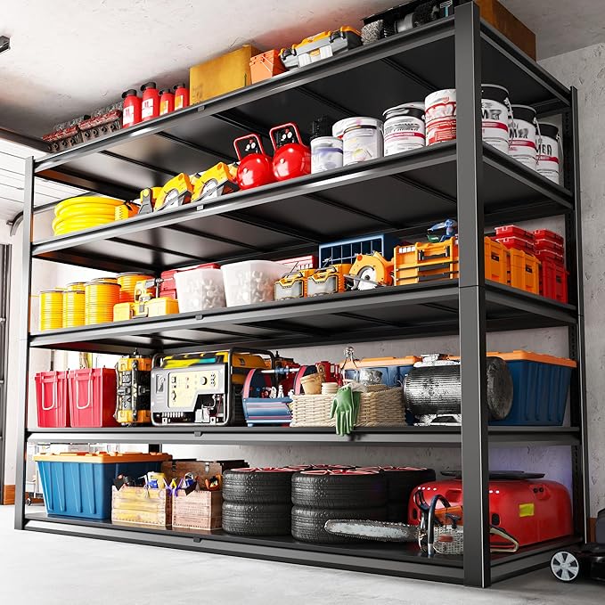 REIBII Garage Shelving 78" H, Garage Storage Shelves Heavy Duty Shelving Unit Load 3000LBS, 5 Tier Adjustable Metal Shelves for Warehouse, Basement, Pantry, Factory, 55" W x 26" D x 78" H