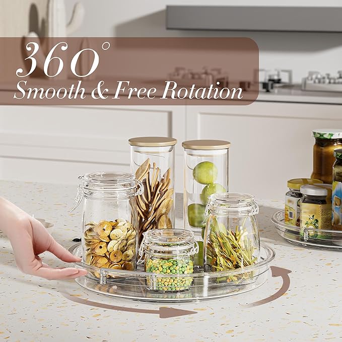 LazySpin 3 Pack Lazy Susan Organizer, Clear Lazy Susan Turntable Organizer for Cabinet, Kitchen, Refrigerator, Pantry, Bathroom, Rotating Spice Organization, 3 Size 9.25'' 10.6'' 12'', Acrylic