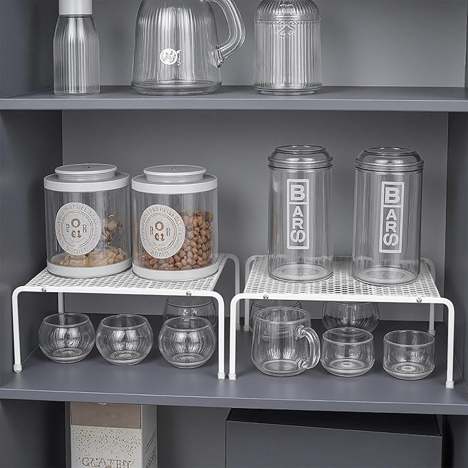 Kitchen Cupboard Organiser-2 Pack Metal Wire Storage Shelf Insert Rack for Kitchen Countertop, Pantry, Cabinet, Fridge