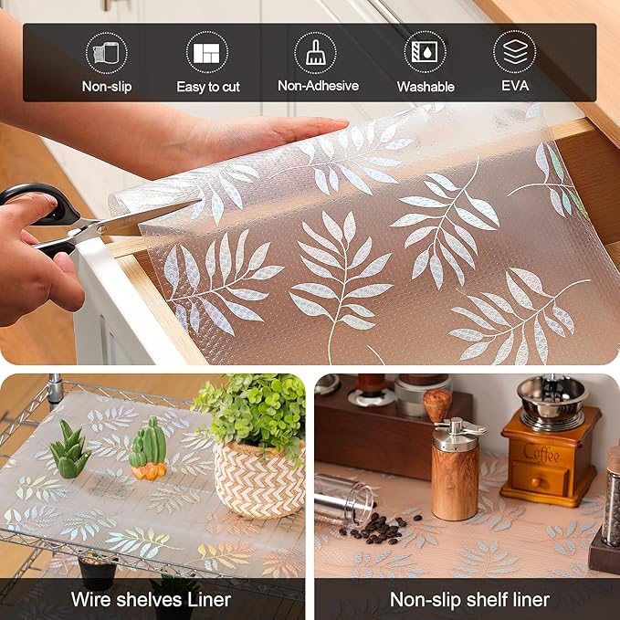 Cooyes Shelf Liner – Premium Non-Adhesive Cabinet & Drawer Liner for Kitchen – Waterproof Shelf Paper with Modern Pattern – Durable EVA Cabinet Mat – Easy to Cut （12" W x 120" L）