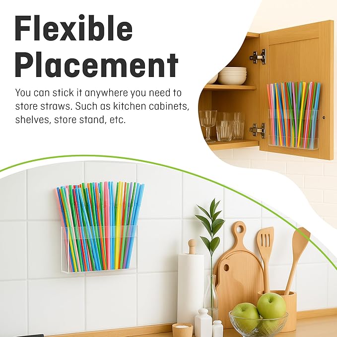 9.5” Large Acrylic Straw Holder for Cabinet Door - Reusable Tumbler Straw Organizer Storage for Kitchen Counter - Space- Saving Kitchen Accessories Cabinet Dispenser