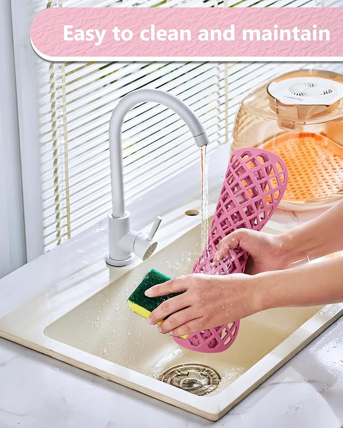 BEHOK 2 Pack Silicone Sink Protectors for Kitchen Sink, Lozenge Pattern 13 x 11 Inches Sink Mat, Non-Slip and Durable Sink Protector Silicone, Rear Drain, Pink