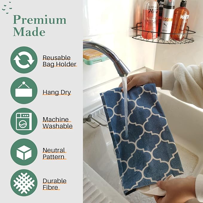 Plastic Bag Holder, Washable Grocery Bag Holder for Plastic Bags, Strong Plastic Bag Storage Dispenser with Hanging Loop, Wall Mount Trash Bag Dispenser for Home Kitchen Cabinet (Navy Blue)