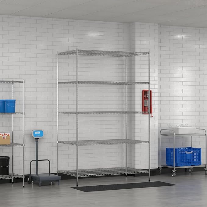 Commercial NSF Listed Chrome Stationary Wire Shelving Kit 36" x 60" x 96", with 5 Shelves Perfect for Warehouse, Walk-in Refrigerator, Freezer, Grocery Store, Restaurant, Dishroom
