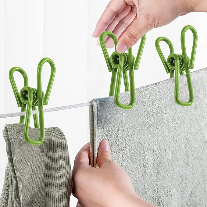 Multipurpose Metal Bag Clips - 2 Inch Colorful Sealer for Sealing Food, Paper Holder, Clothesline Clip for Laundry Hanging, Kitchen Bags (Grass Green, 24PCS)