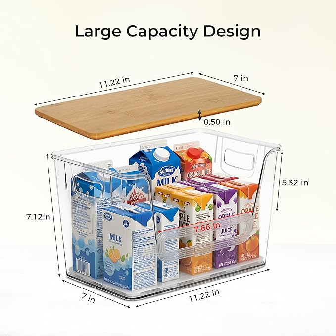 2 Set Pantry Organizers, Storage,Bamboo Lids with Removable Drain Trays, Stackable Clear Bins for Potato, Onion, Vegetables, Fruit, Trash Bag Dispenser, Under Sink Organizer for 4-13 Gal Bags