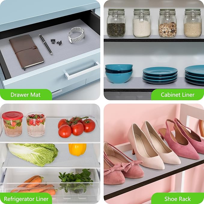 Shelf Liners for Kitchen Cabinets Refrigerator Liners Waterproof Kitchen Cupboard Liner Non-Slip Drawer Mats EVA Material Non Adhesive Fridge Mats for Shelves - Clear 17.5 x 236.2 Inches