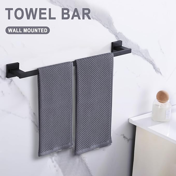 LANC Black Towel Bar for Bathroom Wall Mounted Matte Black 20-Inche Bath Towel Rack Stainless Steel Towel Rod for Cabinet Kitchen Towel Holder Towel Hanger Towel Rail, A9010MB-L5