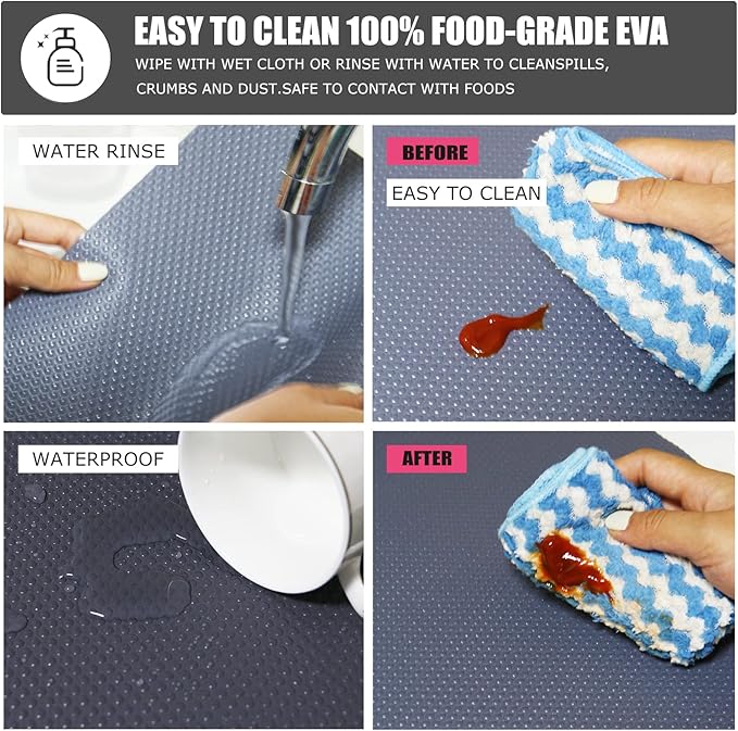 Rwotlls 24Pcs Refrigerator Liners, Washable Fridge Liner Mats Covers Pads for Glass Shelf Cupboard Cabinet Drawer Home Kitchen Accessories Organization (Gray)