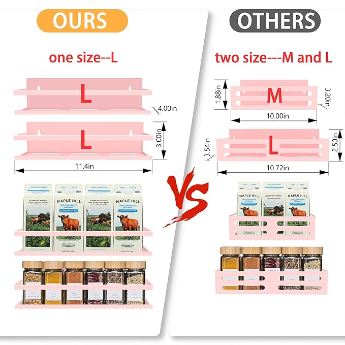 SMRCAD Magnetic Spice Rack for Refrigerator Seasoning Organizer for Spice Fridge Shelf storage Magnetic Shelf with Hook for Oven(4pack-Cut out-Pink)