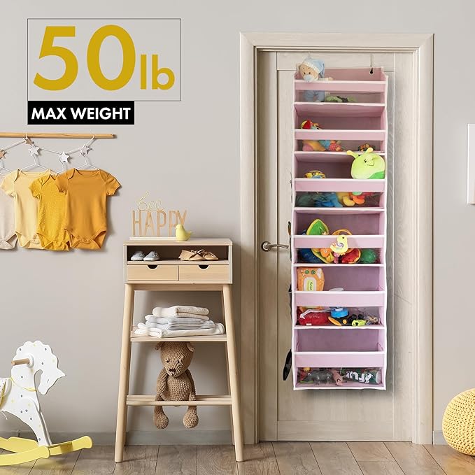 HOMELUX THEORY UPGRADED Over The Door Organizer Hanging - 100D EXTRA THICK & 50lbs HUGE CAPACITY 6 Large Front & 12 Side Pockets, Over The Door Shoe Organizer, Hanging Closet Organizer (Ivory, 2pc)