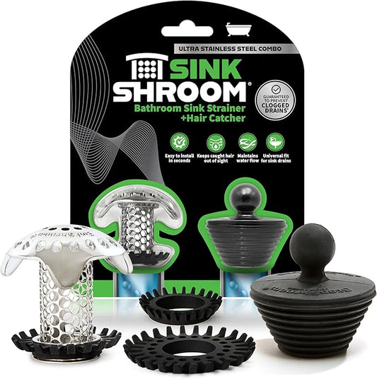 SinkShroom Ultra Revolutionary Bathroom Sink Drain Protector, Stainless Steel with Stopper