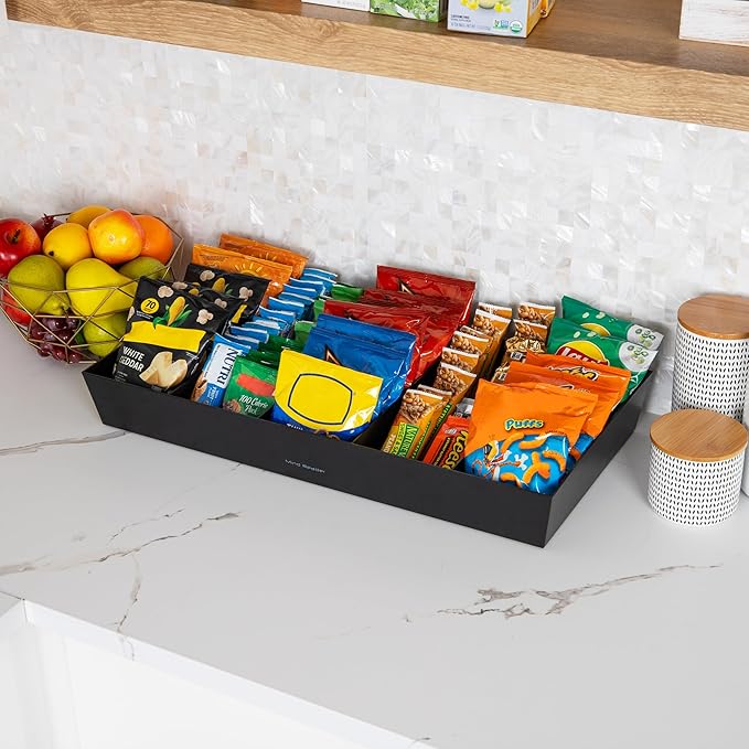 Mind Reader Snack Tray, Countertop Organizer, Snack Tray, Pantry, Breakroom, Kitchen, 24"L x 12"W x 3.25"H, Black
