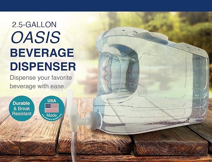 Arrow Home Products Oasis Drink Dispenser for Fridge, 2.5 Gallon - Plastic Beverage Dispenser with Spigot for Easy Dispensing - BPA Free Clear Plastic - Convenient Handle, Easy-Pour Spout