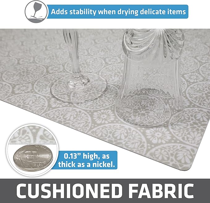 Drymate Premium Luxury Shelf & Drawer Liner, Thick Cushioned Fabric, Non-Adhesive, Absorbent, Waterproof, Slip-Resistant, Liners for Kitchen Cabinets, Cupboards (USA Made)(12”x59”)(24-Pack)(Tan)