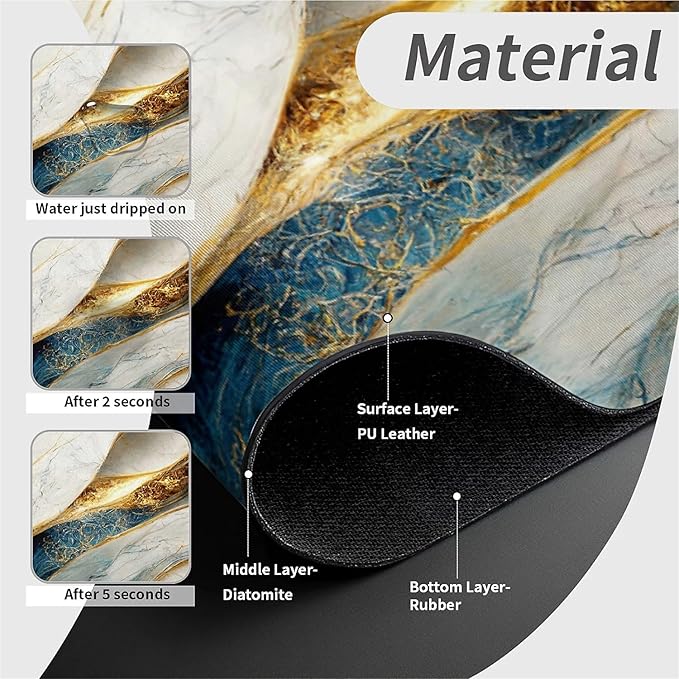 Kitchen Sink Splash Guard，Abstract Blue gold white marble Faucet Mat Sink Gadgets-Super Absorbent Fast Drying Mat Drip Catcher for Kitchen, Bathroom,Sink Mat, Dish Drying Mat, Bathroom(15" X 5.5" )