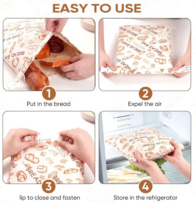 2Pack Reusable Bread Bags for Homemade Bread Organic Beeswax Cotton Bag -Fresh KeepingSourdough Storage Bag Thicker Organic Beeswax 17x12in Food Storage with Snap Closure（Yellow Pattern）