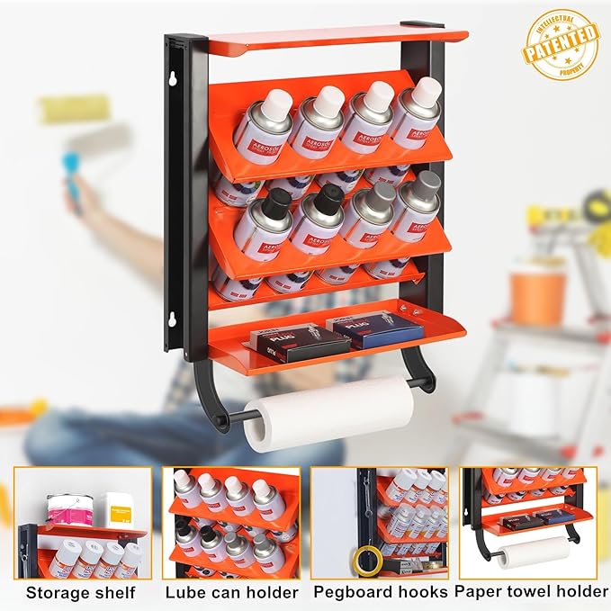 TORACK Spray Paint Can Holder Wall Mount, Heavy Duty Metal Spray Can Holder for Garage, Paint Can Storage Rack for Shop, Holds Up to 100 lbs(Pack of 2)