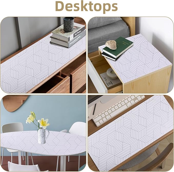 Shelf Liners for Kitchen Cabinets Non Adhesive Shelf Liner Paper Non-Slip Thickened Drawer Liner Easy to Clean for Tool Box Refrigerator with Knife and Tape Measure, Silver Geometric, 17.3 x 236.2 in