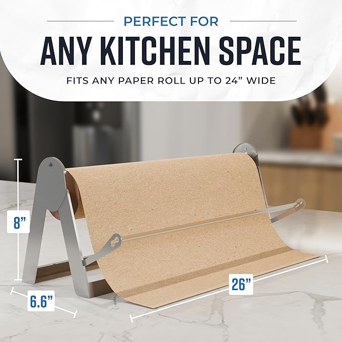 Bryco Goods - 24 Inches Roll Dispenser and Cutter Made of Heavy-Duty Steel Frame & Sharp Blade. Wall Mountable & Tabletop. Ideal for Kraft, Freezer, Packing & Butcher Paper - Up to 1000ft Rolls
