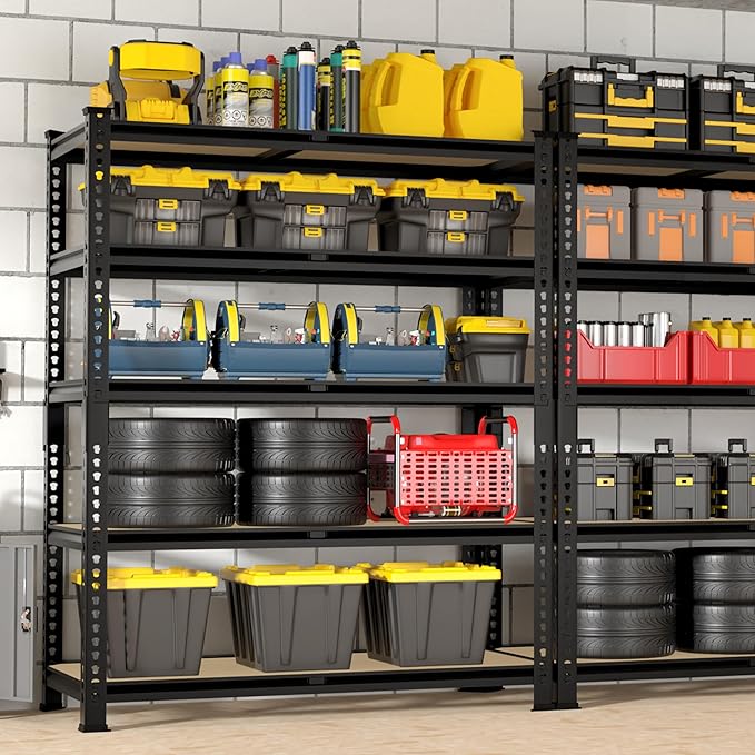 Heavy Duty Metal Storage Shelves - 35.5" W x 11.8" D x 72" H 5 Tier Adjustable Garage Shelving Unit, Industrial Utility Rack Shelf for Warehouse, Pantry, Kitchen, Black, 3 PCS