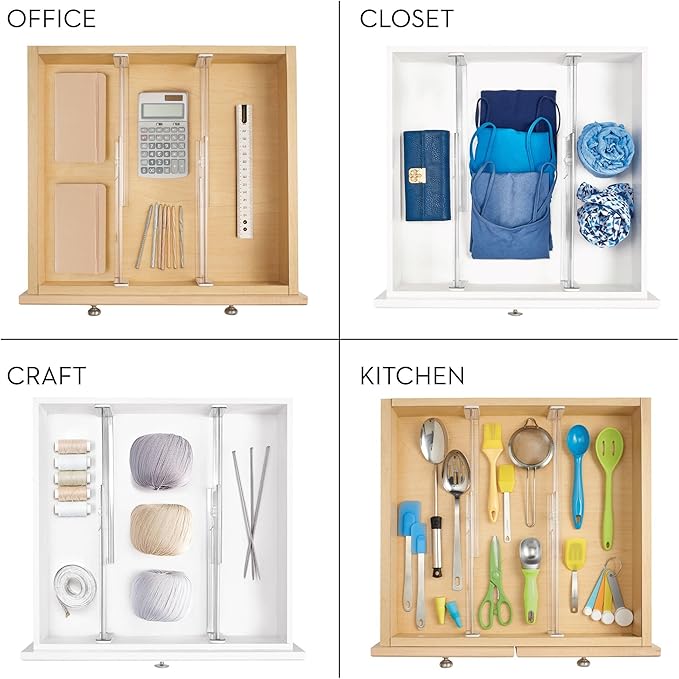 iDesign Plastic Adjustable Deep Kitchen or Dresser Drawers-Set of 8-Clear Dividers