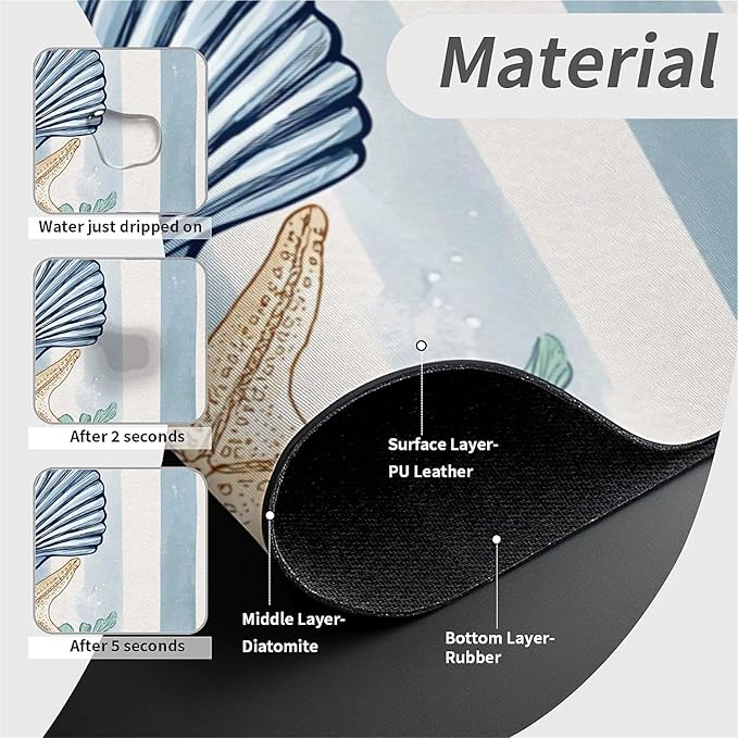 Kitchen Sink Splash Guard，art seashells starfish Faucet Mat Sink Gadgets-Super Absorbent Fast Drying Mat Drip Catcher for Kitchen, Bathroom,Sink Mat, Dish Drying Mat, Bathroom(15" X 5.5" )