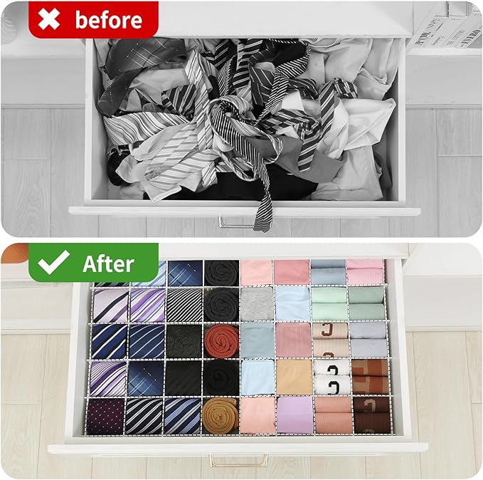 Qozary 42 Pack Adjustable Drawer Organizer Dividers for Socks, Underwear, Makeup, Kitchen, Dresser
